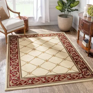 Well Woven Timeless Collection Fleur De Lis Ivory 9x13 Luxurious Traditional French Aubusson Oriental Area Rug Perfect for Living Room Bedroom or Dining Room Easy-to-Clean Durable Design