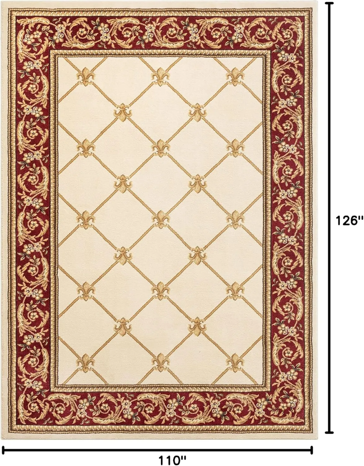 Well Woven Timeless Collection Fleur De Lis Ivory 9x13 Luxurious Traditional French Aubusson Oriental Area Rug Perfect for Living Room Bedroom or Dining Room Easy-to-Clean Durable Design