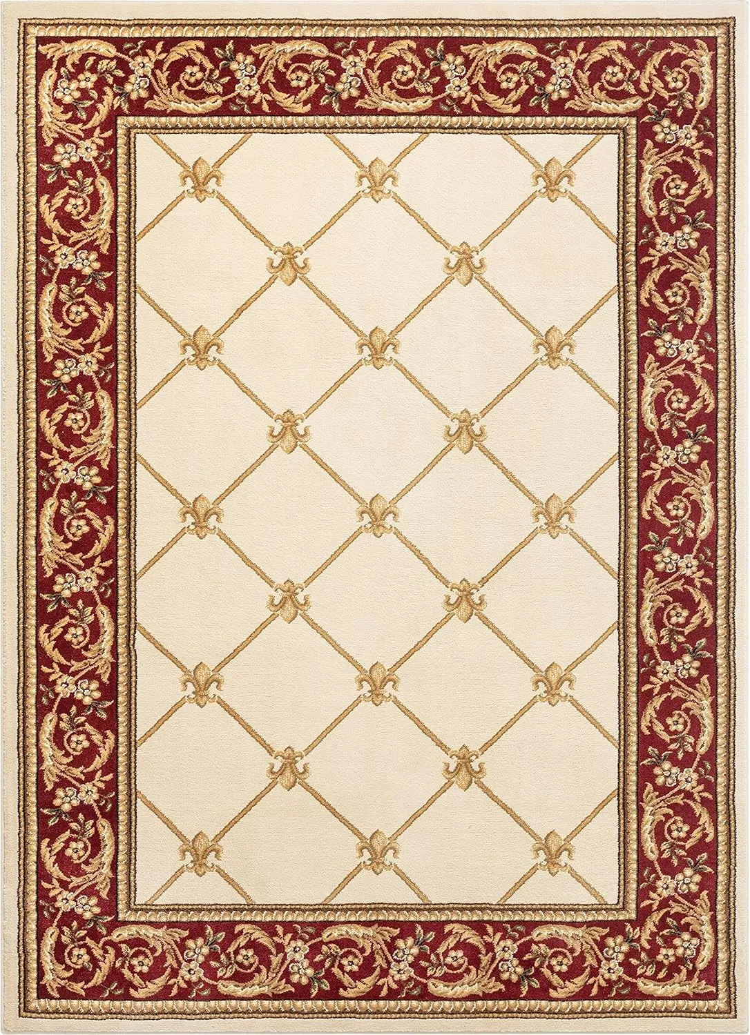 Well Woven Timeless Collection Fleur De Lis Ivory 9x13 Luxurious Traditional French Aubusson Oriental Area Rug Perfect for Living Room Bedroom or Dining Room Easy-to-Clean Durable Design