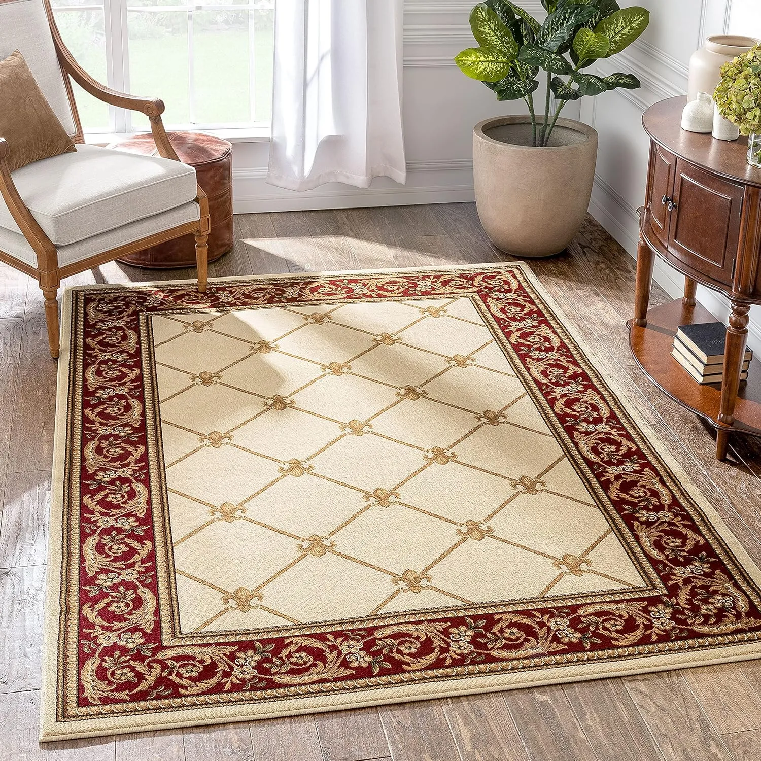 Well Woven Timeless Collection Fleur De Lis Ivory 9x13 Luxurious Traditional French Aubusson Oriental Area Rug Perfect for Living Room Bedroom or Dining Room Easy-to-Clean Durable Design