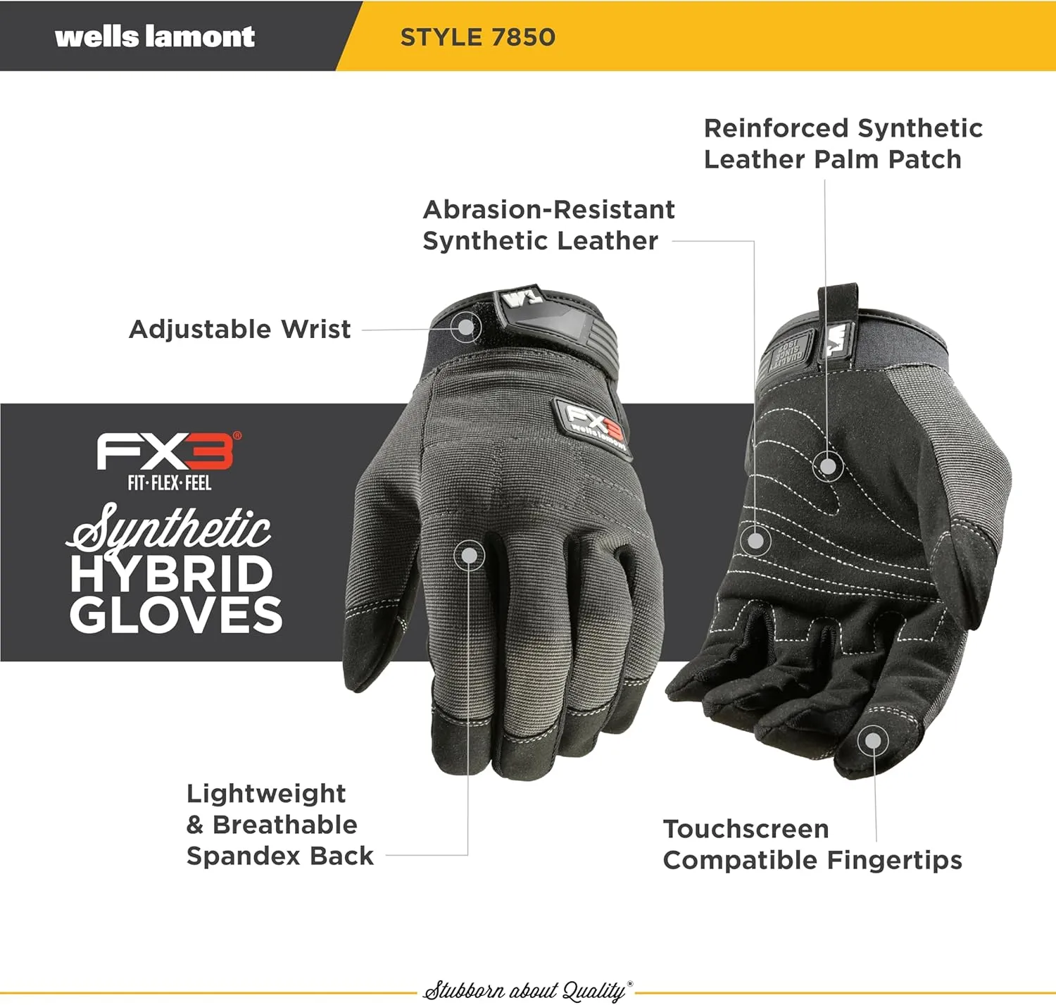 Wells Lamont Men's FX3 Extreme Dexterity All-Purpose Work Gloves, Touchscreen,Gray Extra Large 7850