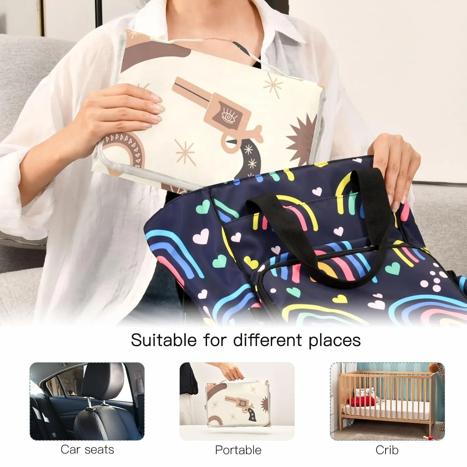 Western Pattern Boho Print Baby Portable Changing Pads America Tribal Cowboy Newborn Diaper Changing Mat Reusable Diaper Changing Station for Baby Toddlers Girls Boys Shower Gifts