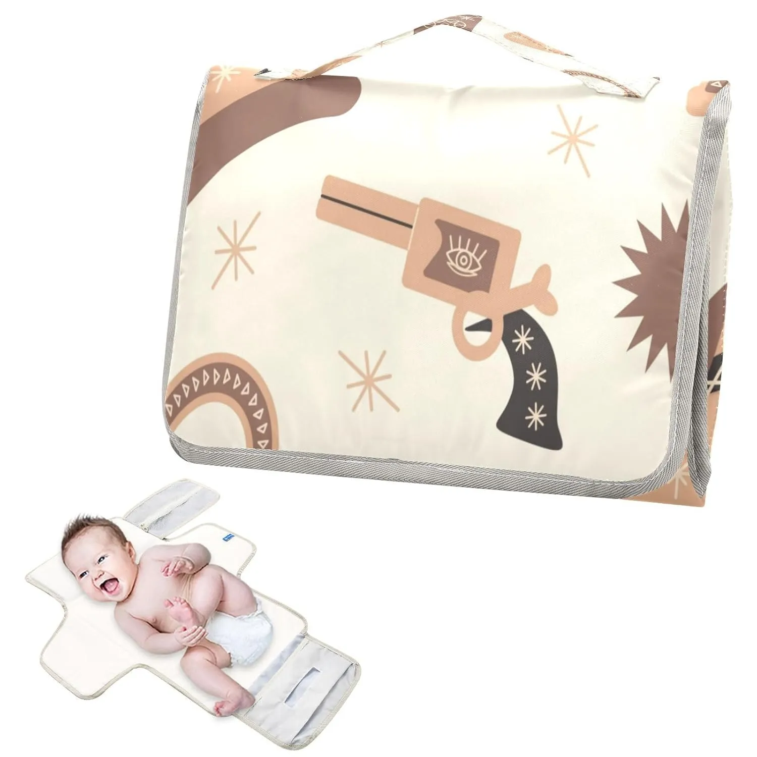 Western Pattern Boho Print Baby Portable Changing Pads America Tribal Cowboy Newborn Diaper Changing Mat Reusable Diaper Changing Station for Baby Toddlers Girls Boys Shower Gifts