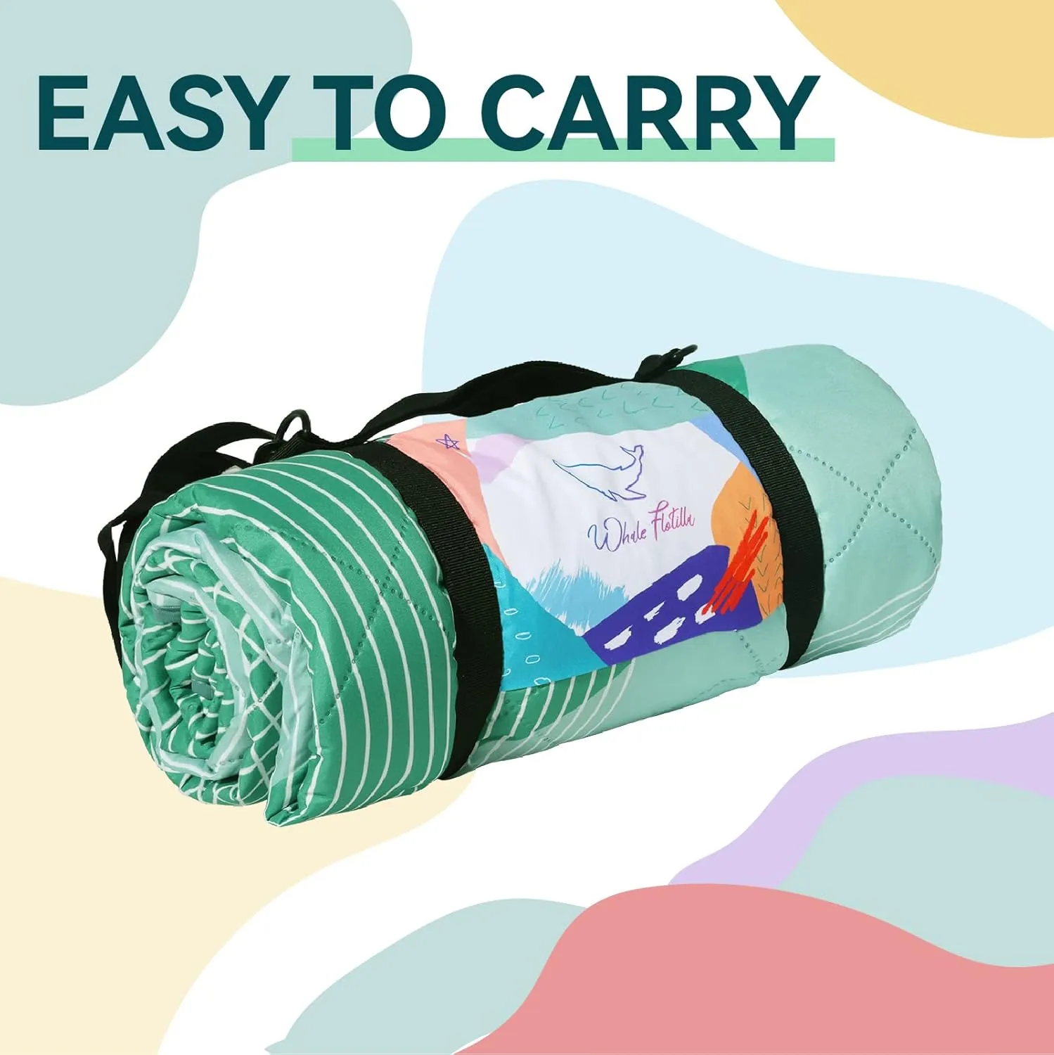 Whale Flotilla Extra Large Waterproof Picnic Blankets 60"x80", Foldable Lightweight Outdoor Blanket for Camping, Hiking, Traveling, Soft Portable Easy to Clean Picnic Mat for Beach Grass Park, Green