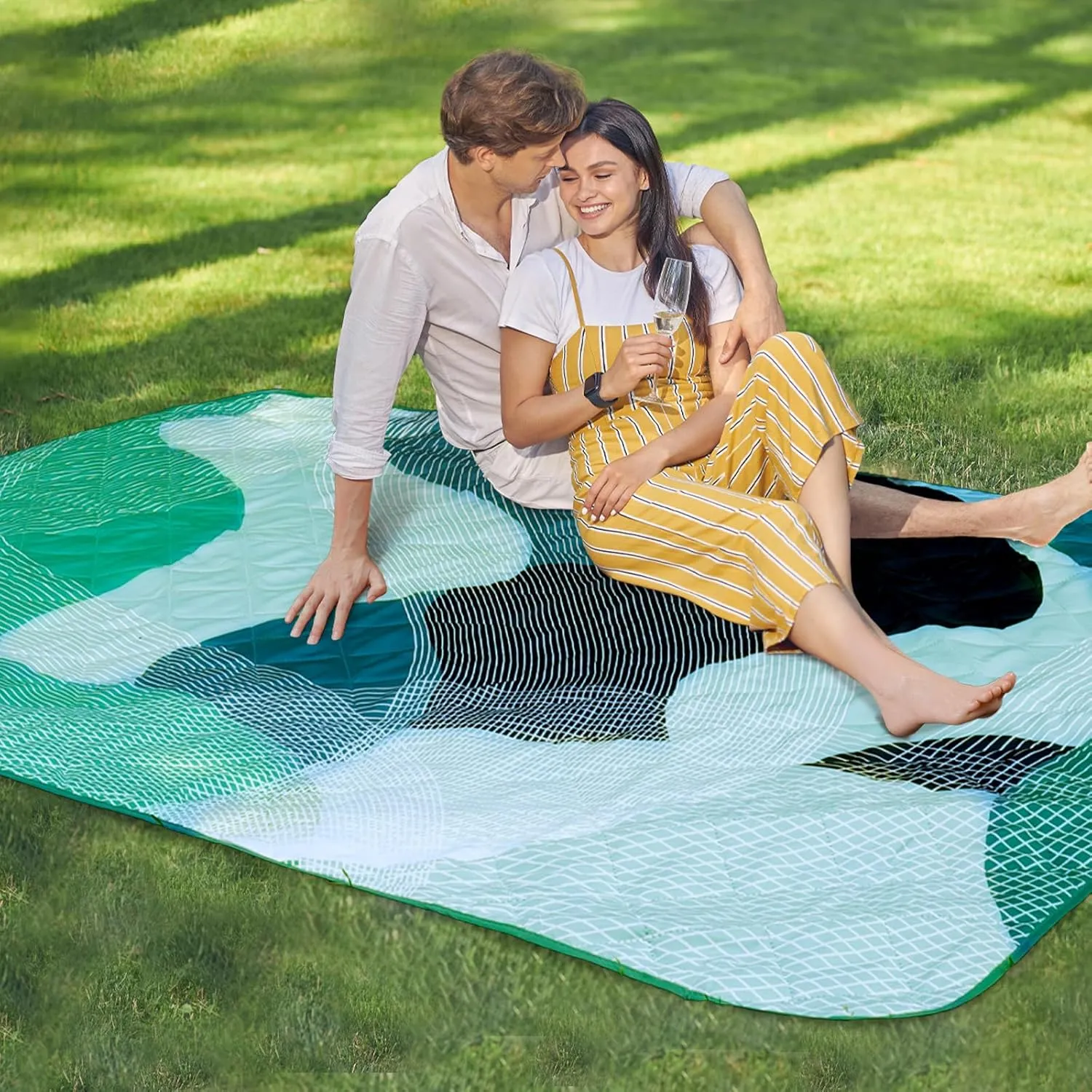 Whale Flotilla Extra Large Waterproof Picnic Blankets 60"x80", Foldable Lightweight Outdoor Blanket for Camping, Hiking, Traveling, Soft Portable Easy to Clean Picnic Mat for Beach Grass Park, Green