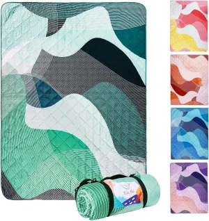 Whale Flotilla Extra Large Waterproof Picnic Blankets 60"x80", Foldable Lightweight Outdoor Blanket for Camping, Hiking, Traveling, Soft Portable Easy to Clean Picnic Mat for Beach Grass Park, Green