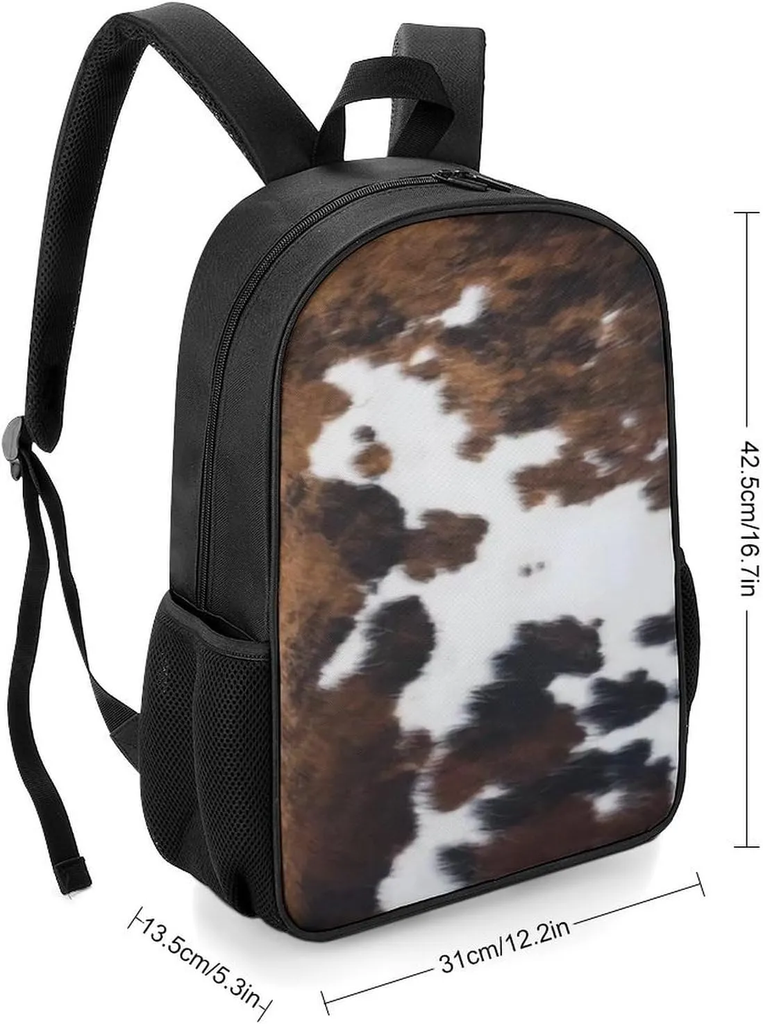 White And Brown Cowhide Large Capacity Fully Printed Portable Backpack Unisex