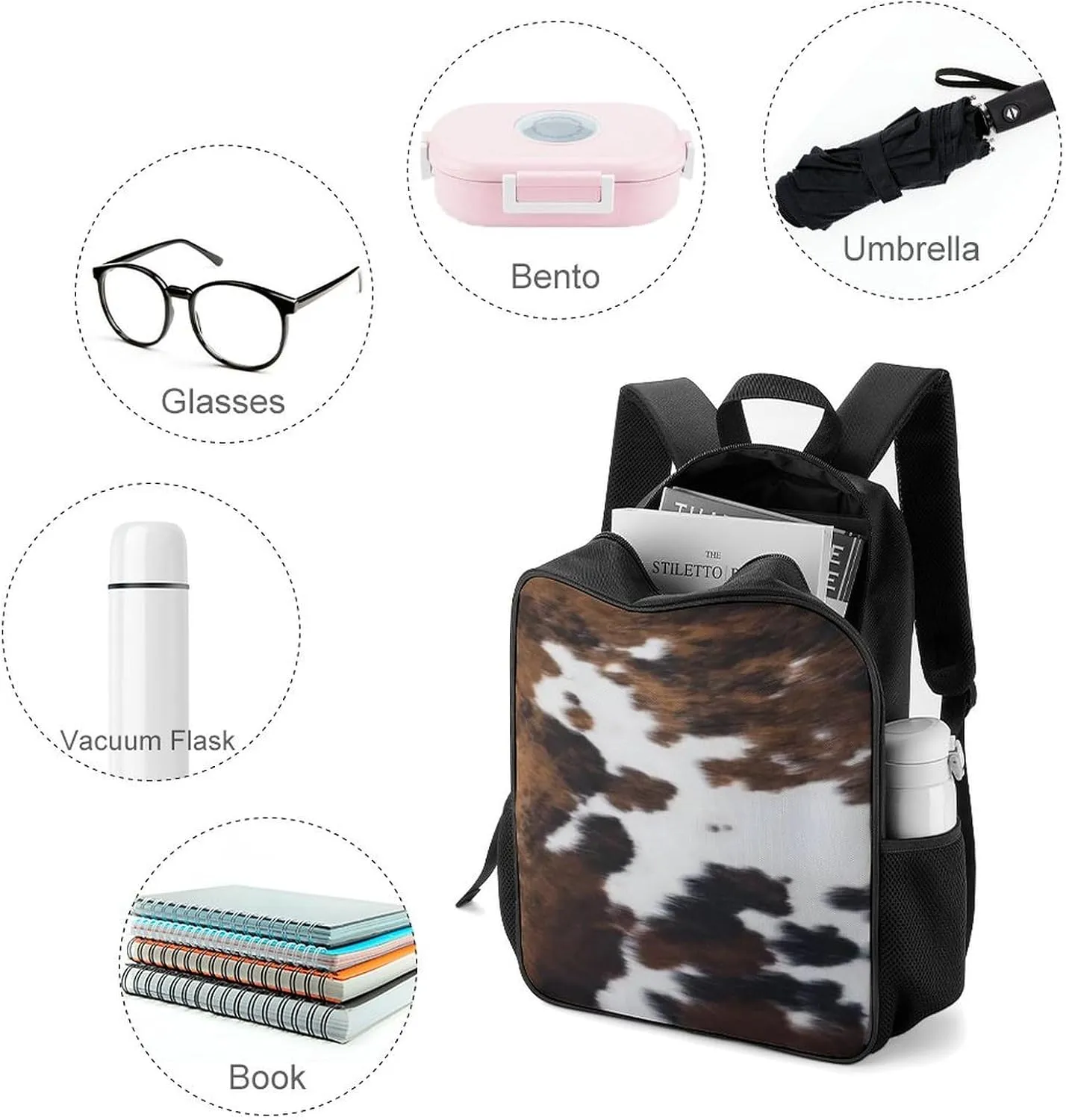 White And Brown Cowhide Large Capacity Fully Printed Portable Backpack Unisex