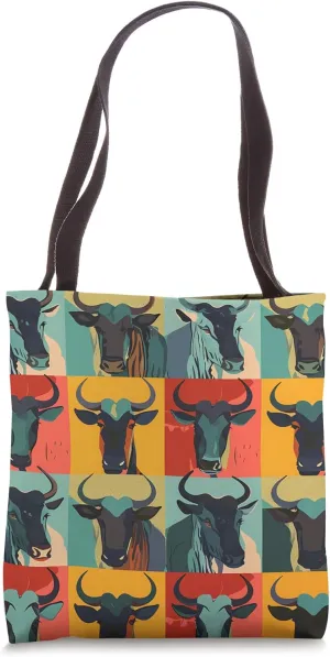 Wildebeest Color Block Animal Wildlife Pattern Tote Bag