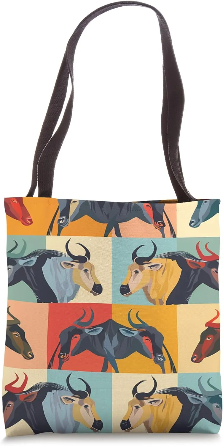 Wildebeest Color Block Animal Wildlife Pattern Tote Bag