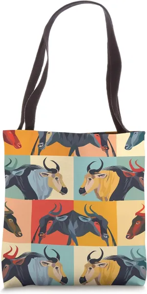 Wildebeest Color Block Animal Wildlife Pattern Tote Bag