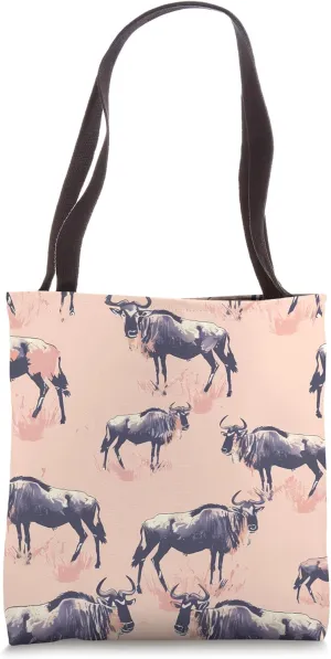 Wildebeest Pastel Animal Wildlife Pattern Tote Bag