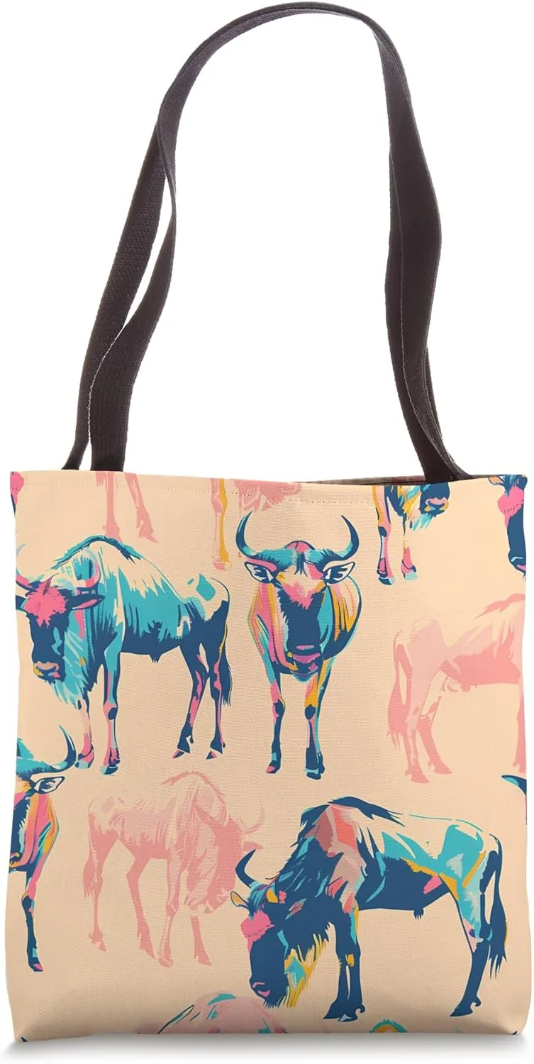 Wildebeest Pastel Animal Wildlife Pattern Tote Bag