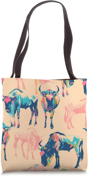 Wildebeest Pastel Animal Wildlife Pattern Tote Bag