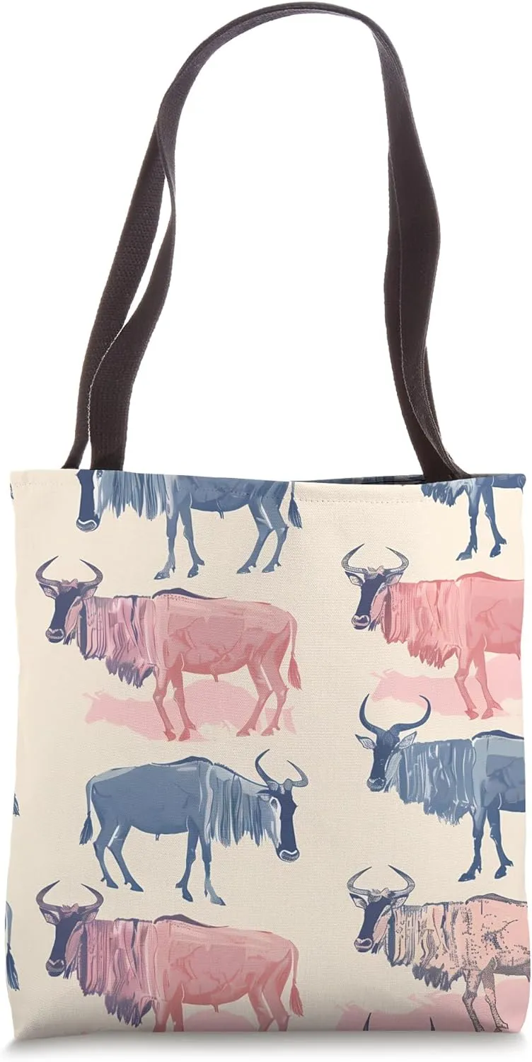 Wildebeest Pastel Animal Wildlife Pattern Tote Bag
