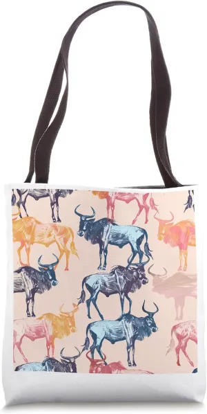 Wildebeest Pastel Animal Wildlife Pattern Tote Bag
