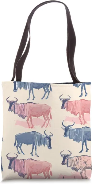 Wildebeest Pastel Animal Wildlife Pattern Tote Bag