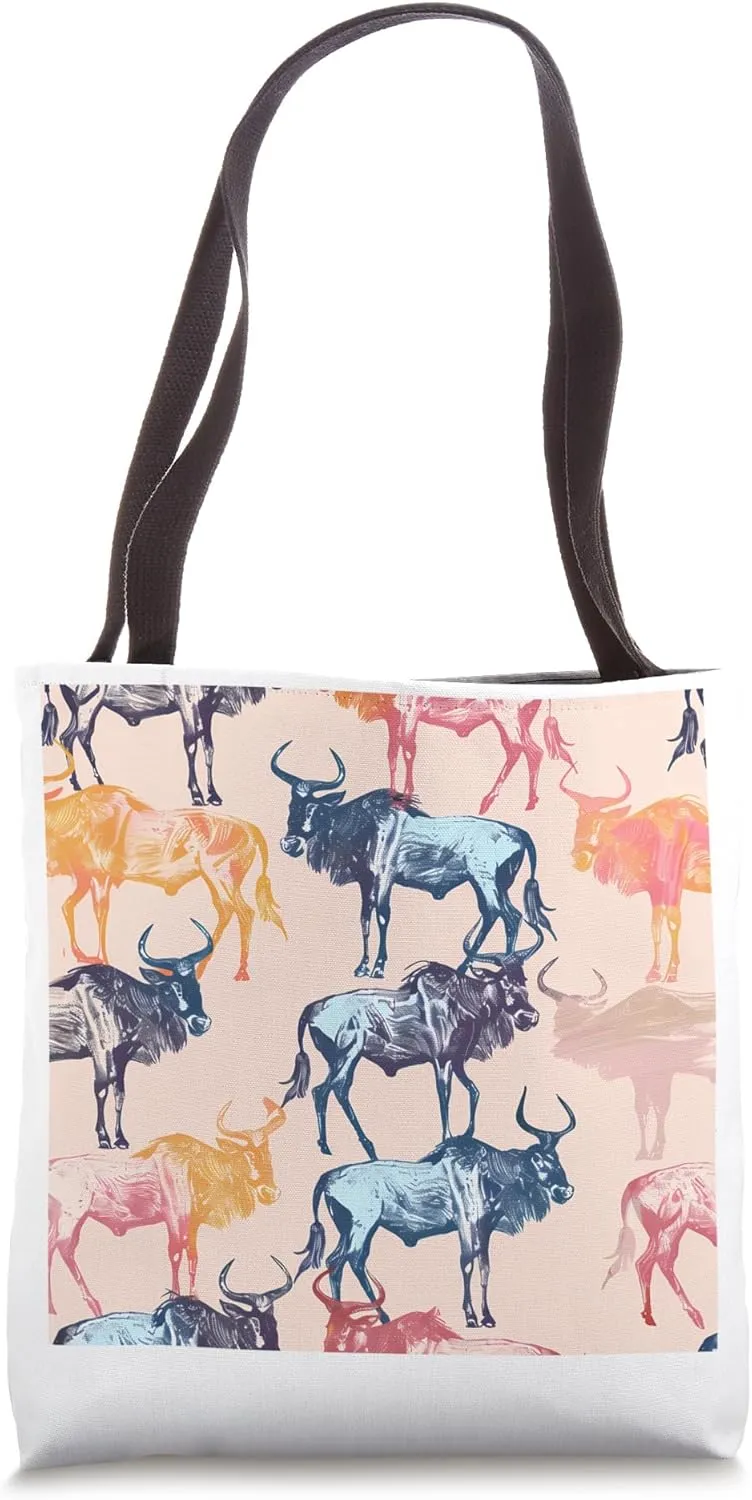 Wildebeest Pastel Animal Wildlife Pattern Tote Bag