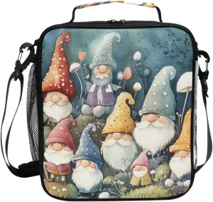 Winter Cute Gnomes Insulated Girls Lunch Bags with Handles Nurse Crossbody Lunch Bag for Construction Workers