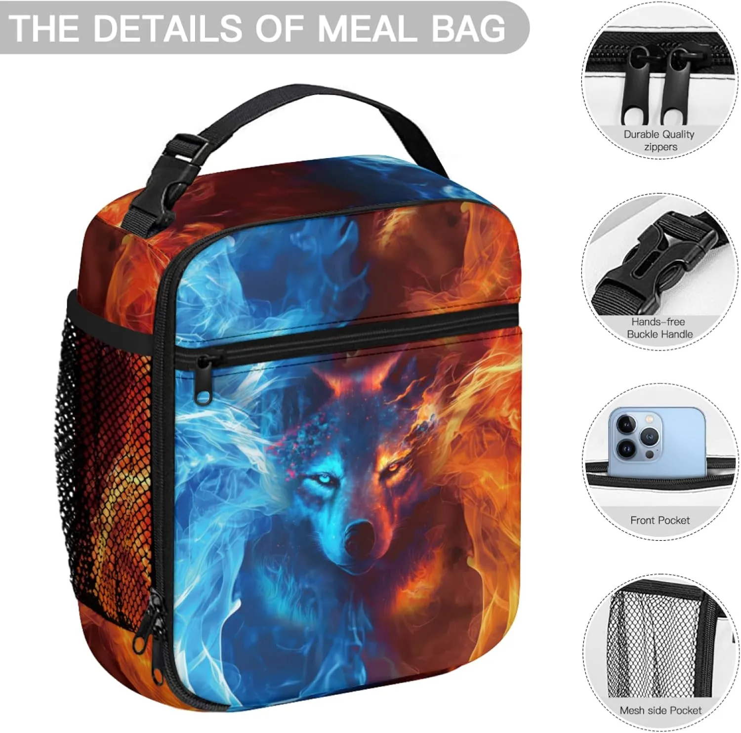 Wolf Lunch Box for All Seasons Reusable Insulated Lunch Bag 10 Inch