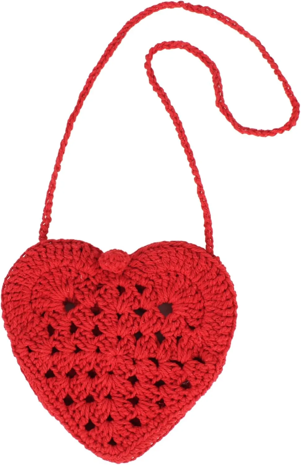 Women Girls Mini Heart Shape Cotton thread Crochet Crossbody Shoulder Bag Handbag Purse