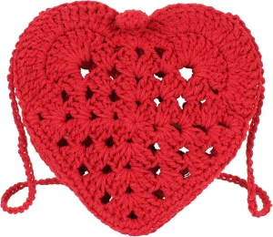 Women Girls Mini Heart Shape Cotton thread Crochet Crossbody Shoulder Bag Handbag Purse