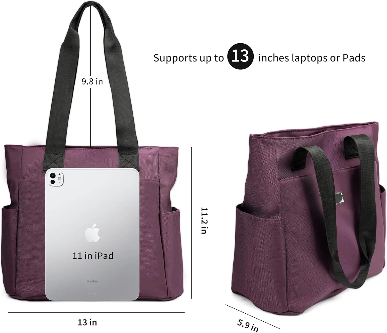Women Tote Bag with Zipper Nylon Overnight Handbag Multiple Pockets Waterproof Shoulder Bag for Work Travel