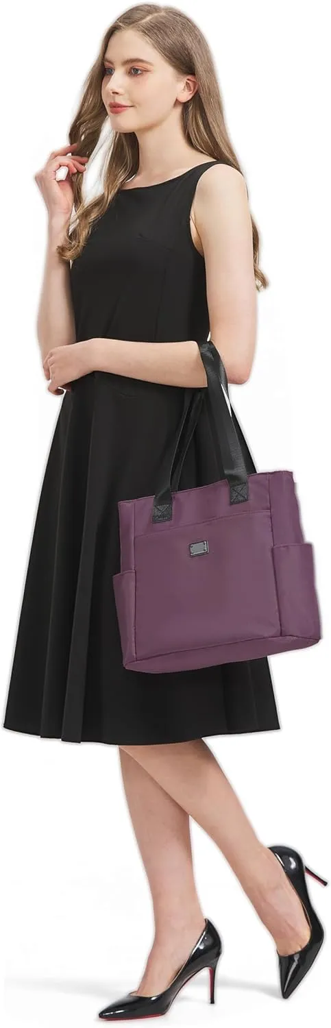 Women Tote Bag with Zipper Nylon Overnight Handbag Multiple Pockets Waterproof Shoulder Bag for Work Travel
