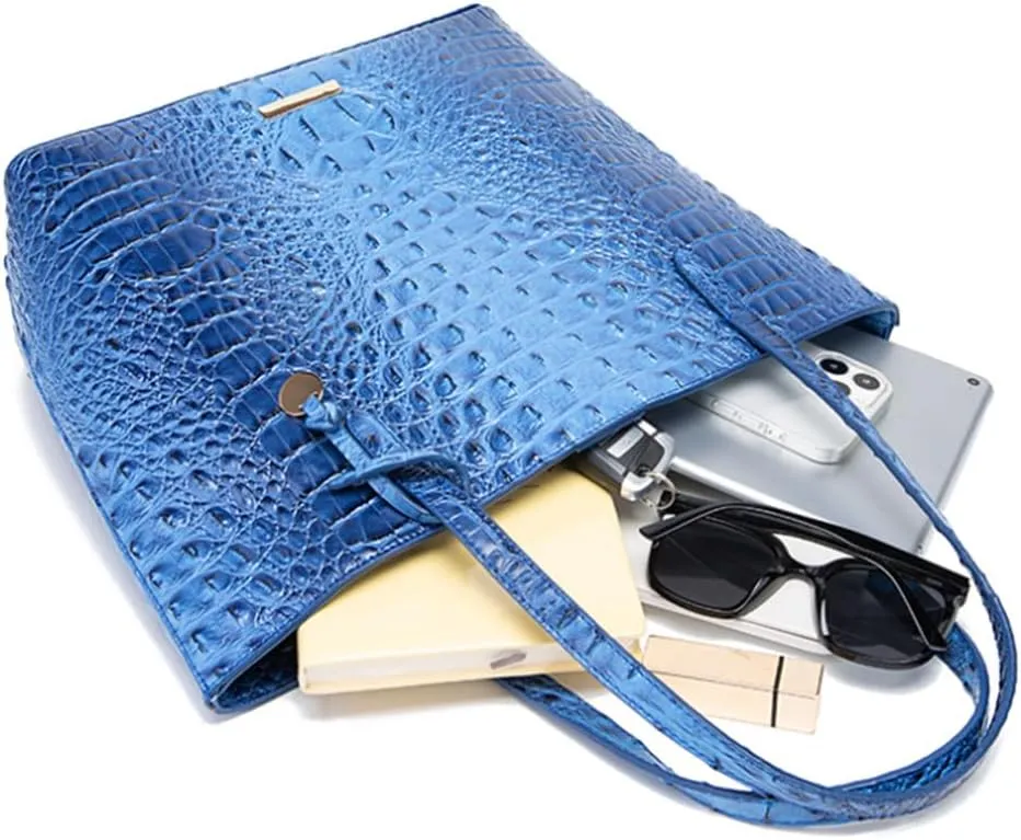 Women Tote Purses Crocodile-Embossed Pattern Shoulder Bag 2pcs PU Top Handle Handbag and Wallet