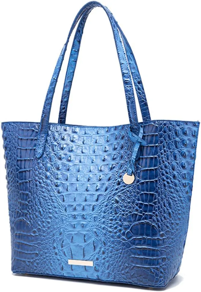 Women Tote Purses Crocodile-Embossed Pattern Shoulder Bag 2pcs PU Top Handle Handbag and Wallet