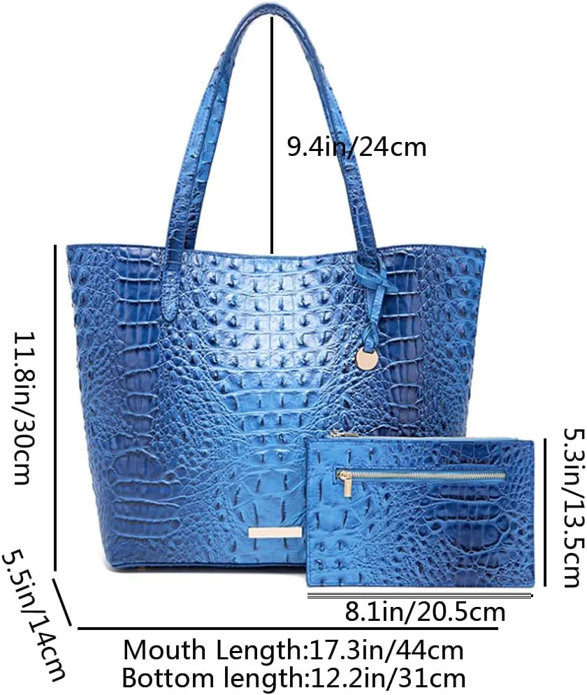 Women Tote Purses Crocodile-Embossed Pattern Shoulder Bag 2pcs PU Top Handle Handbag and Wallet