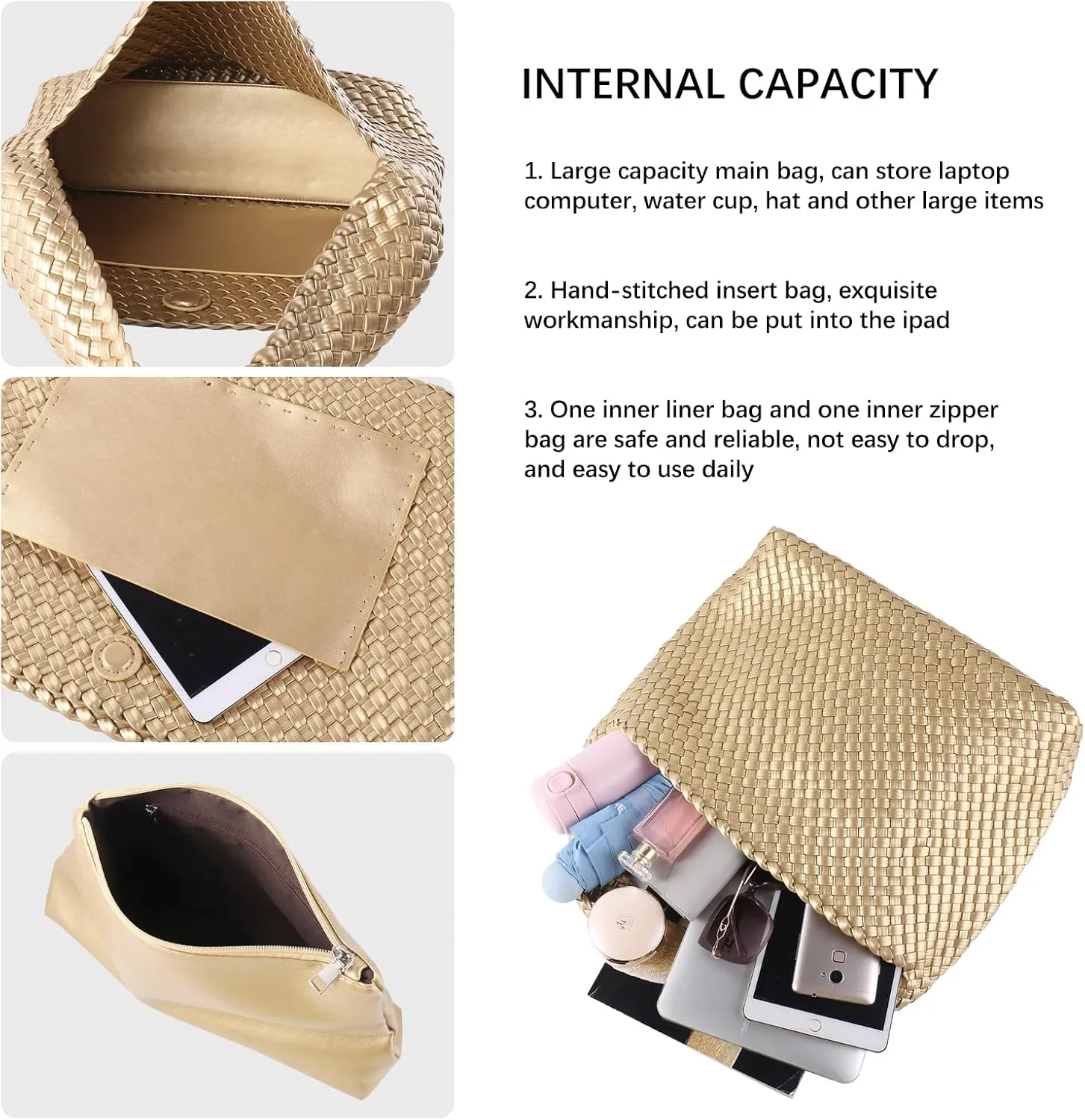 Women Vegan Leather Handmade Tote Bag Large Shoulder Top-handle Bag All-Match Underarm Bag with Purse Beach Handbag