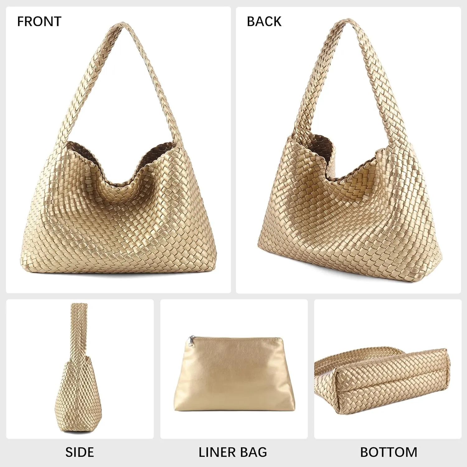 Women Vegan Leather Handmade Tote Bag Large Shoulder Top-handle Bag All-Match Underarm Bag with Purse Beach Handbag