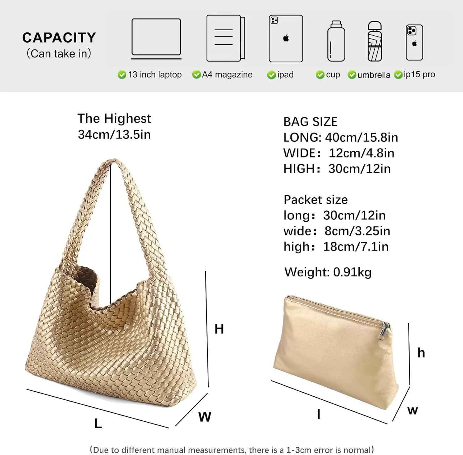 Women Vegan Leather Handmade Tote Bag Large Shoulder Top-handle Bag All-Match Underarm Bag with Purse Beach Handbag