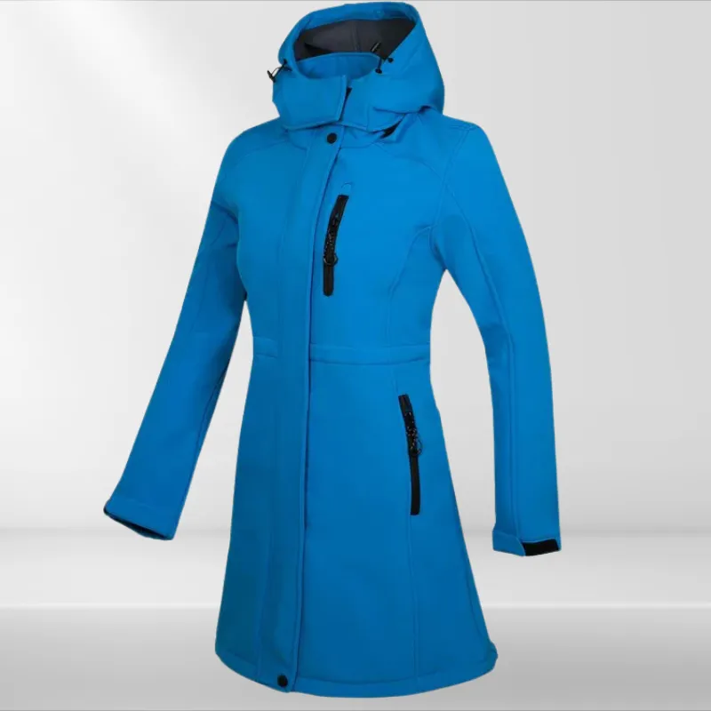 Women Waterproof long softshell outdoor hiking jacket with polar fleece lining