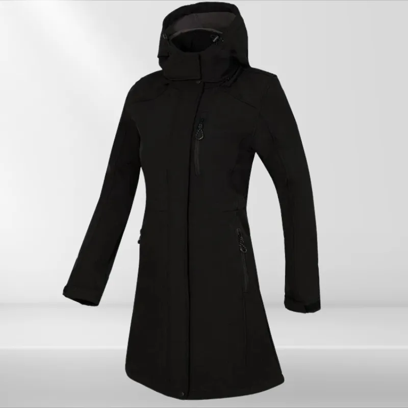 Women Waterproof long softshell outdoor hiking jacket with polar fleece lining