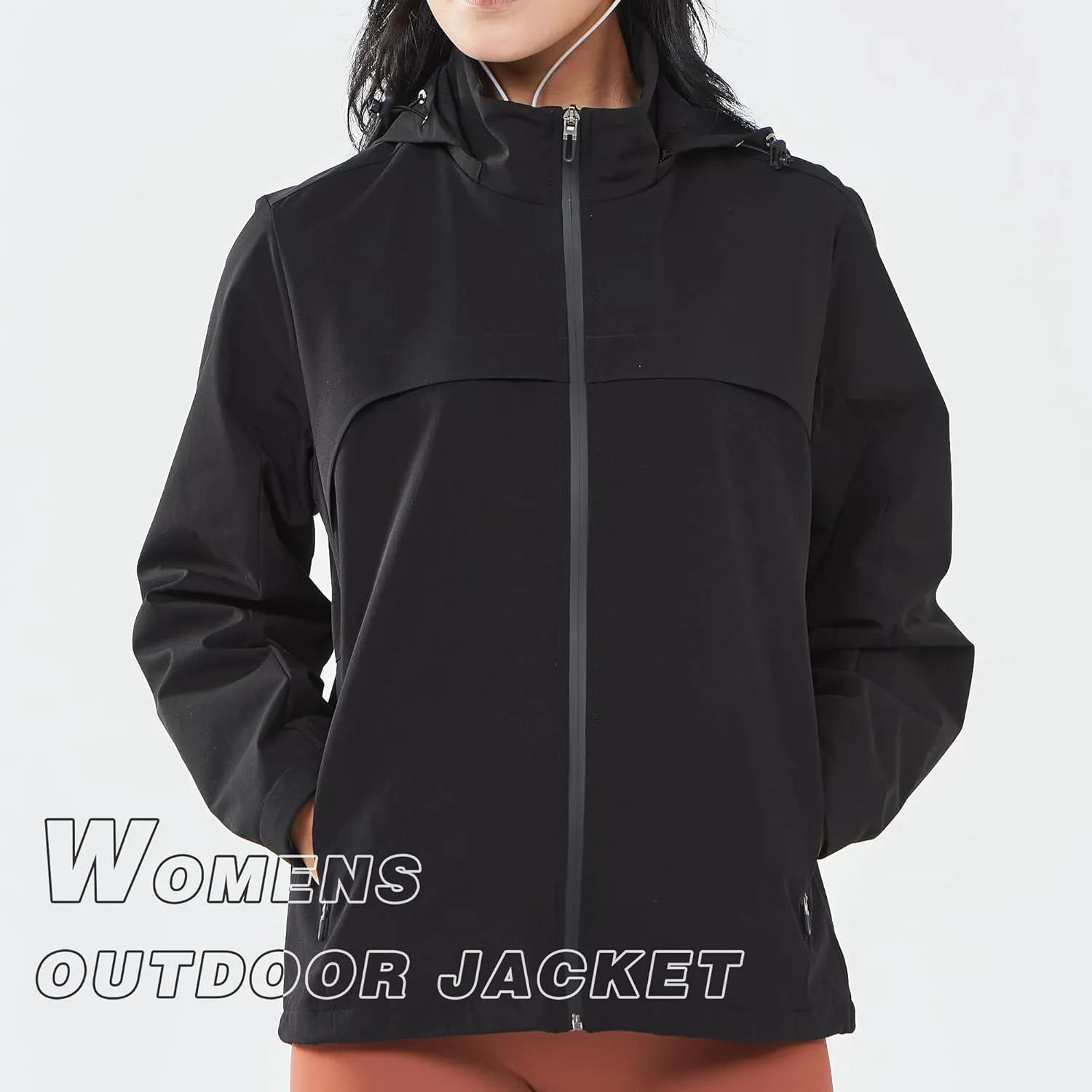 Women's Hooded Jacket Waterproof Breathable Spring Windproof Warm Jacket Lightweight Women