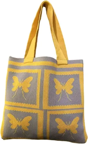 Women's knitted handbag, Butterfly shoulder bag, cute wool woven bag Crochet tote bag Hobo Bags