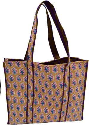 Women's Unique Quilted Large Cotton Fabric Tote Bag Travel Grocery Shopping Weekend Trips with Inside Pocket
