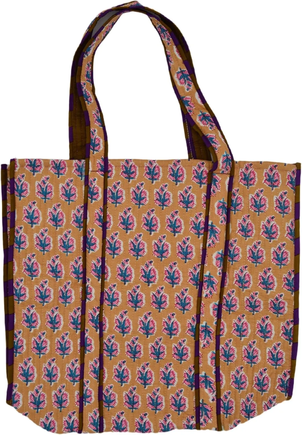 Women's Unique Quilted Large Cotton Fabric Tote Bag Travel Grocery Shopping Weekend Trips with Inside Pocket