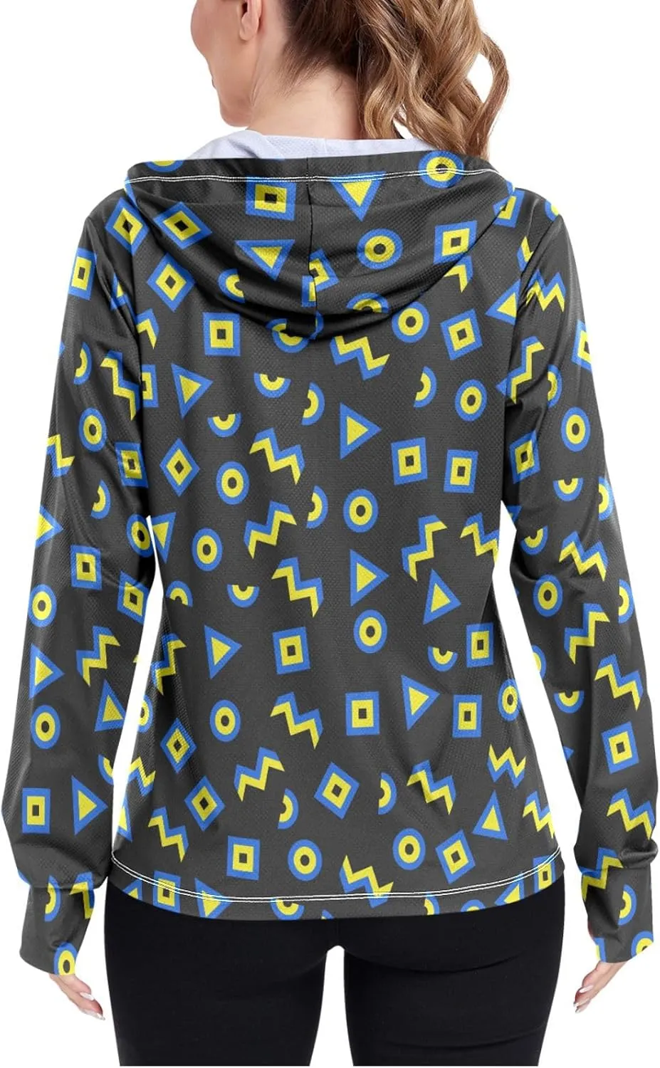 Women'S UPF 50  Uv Sun Protection Clothing 90s Geometric Zipper Jacket Long-Sleeved Hoodie