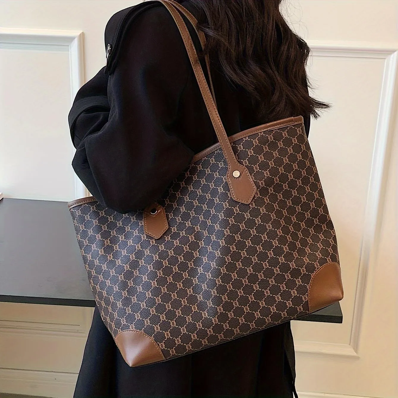Women's Vintage Pattern Tote Bag - Large Capacity Stylish Shoulder Bag for Work