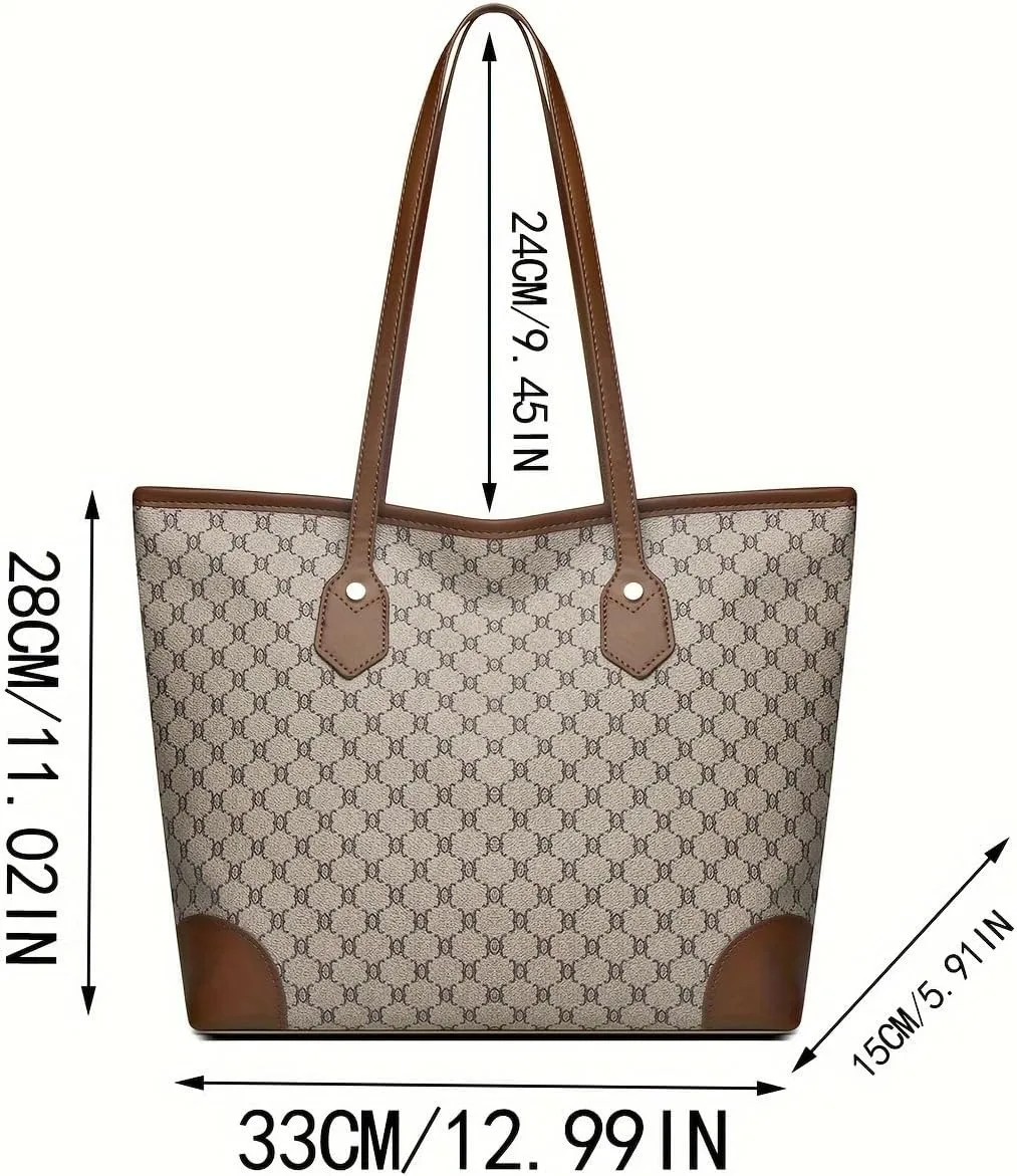 Women's Vintage Pattern Tote Bag - Large Capacity Stylish Shoulder Bag for Work