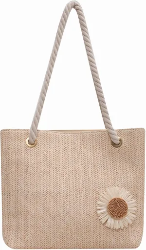 Women's Woven Handbag, Beach Tote Bag, Fashionable Flower Handbag, Suitable for Shopping and Work