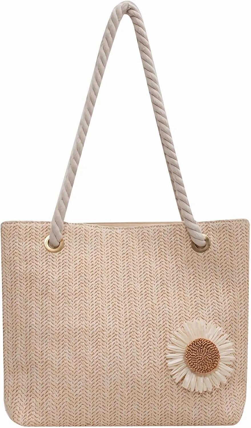 Women's Woven Handbag, Beach Tote Bag, Fashionable Flower Handbag, Suitable for Shopping and Work