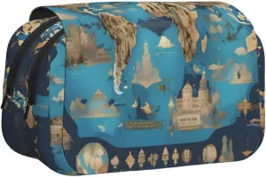 World Geography Map print Pencil Case Box Organizer,Large Capacity Portable Big Pencil Bags with Zipper for Office Home