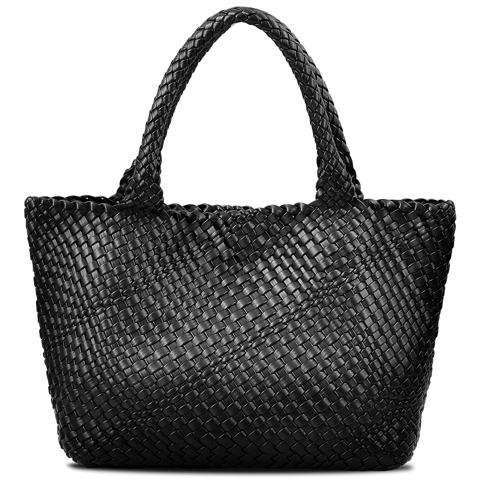 Woven Bags for Women Fashion Top Handle Shoulder Bag Soft Vegan Leather Work Shopper Summer Beach Travel Tote Bag with Purse