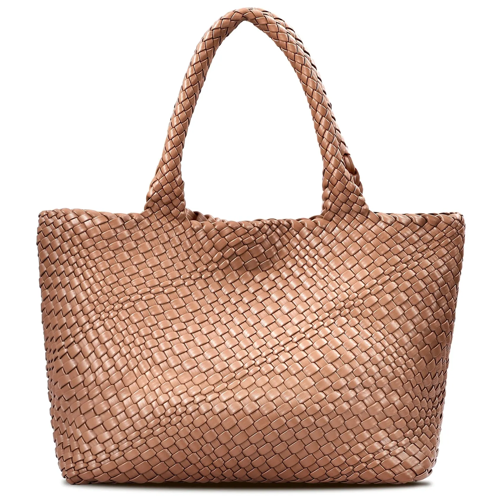 Woven Bags for Women Fashion Top Handle Shoulder Bag Soft Vegan Leather Work Shopper Summer Beach Travel Tote Bag with Purse