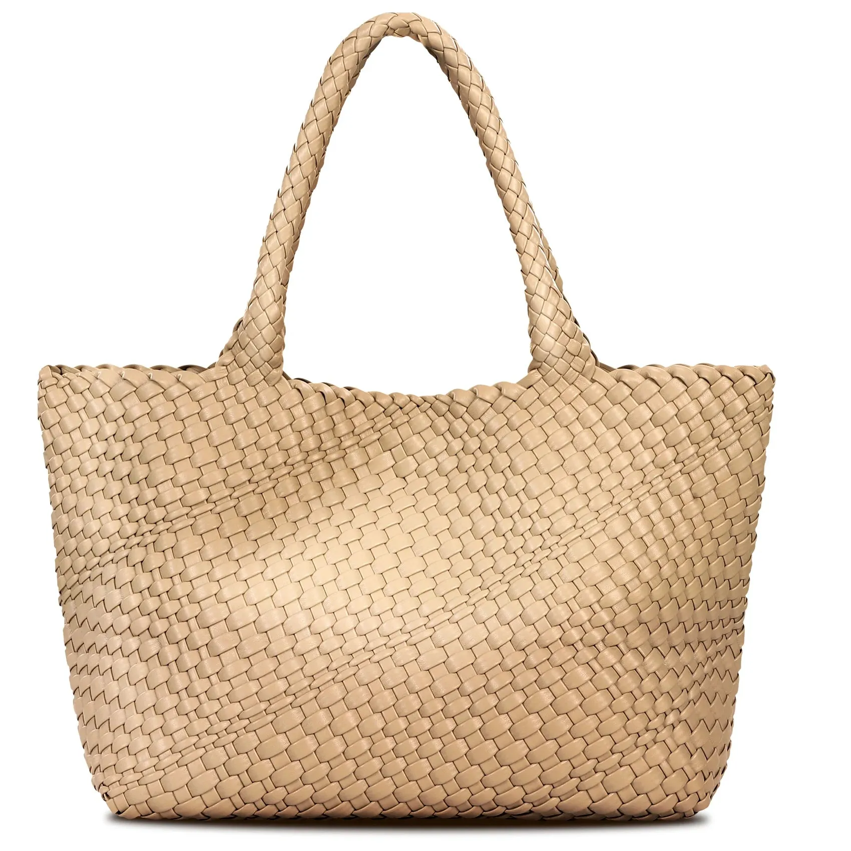 Woven Bags for Women Fashion Top Handle Shoulder Bag Soft Vegan Leather Work Shopper Summer Beach Travel Tote Bag with Purse