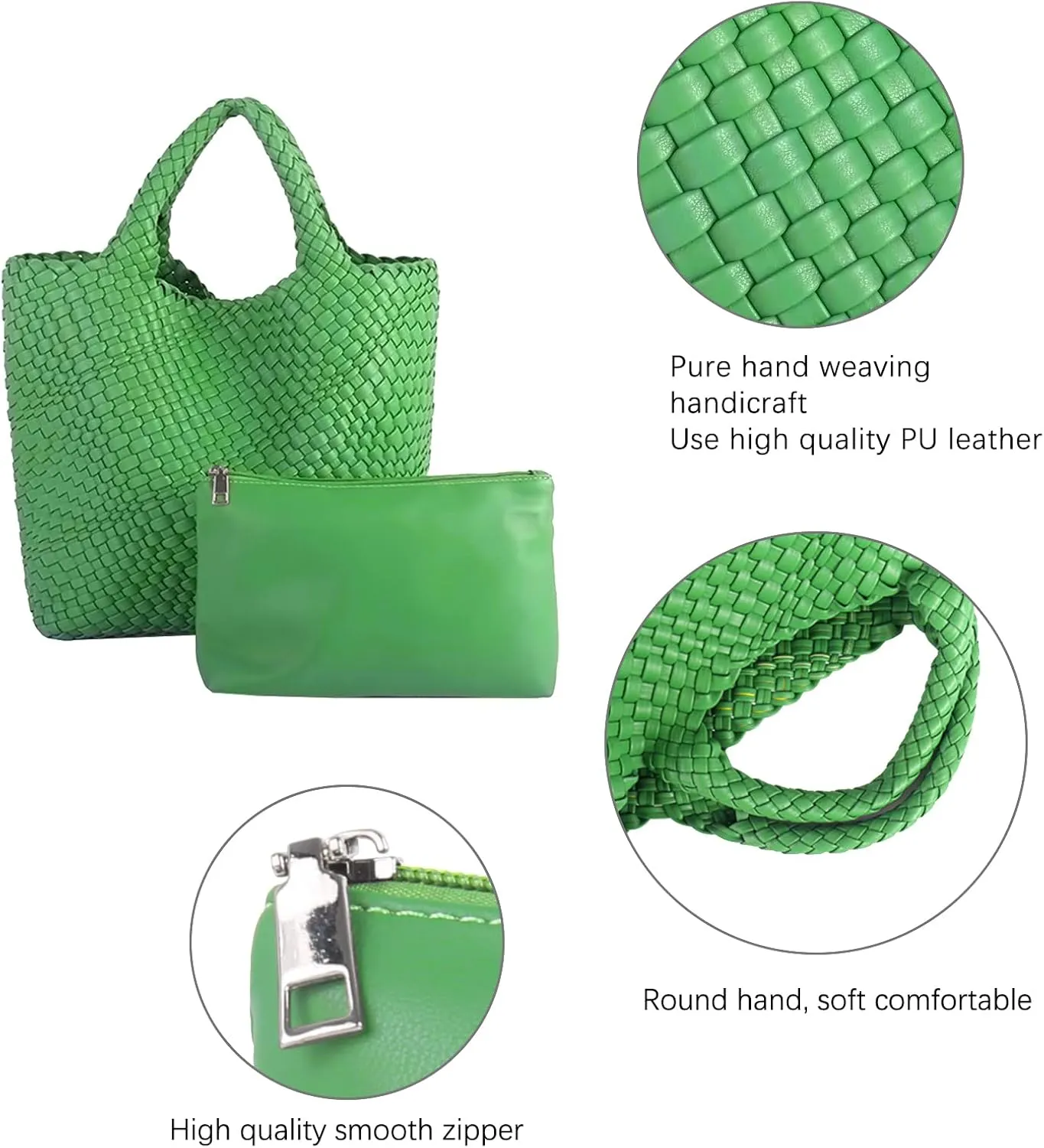 Woven Beach Tote Bag, Women Macaron Soft Leather Weave Handbag with Purse Top-handle Handbag for Work Travel